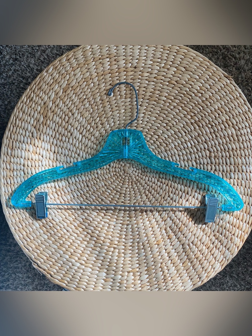 Vtg Aqua Blue Crystal Clear Acrylic Suit Pant Hanger Adjustable Metal Clips